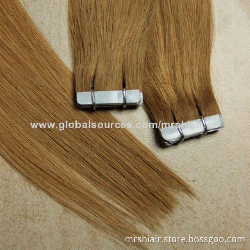 22-inch light brown Peruvian straight tape in hair